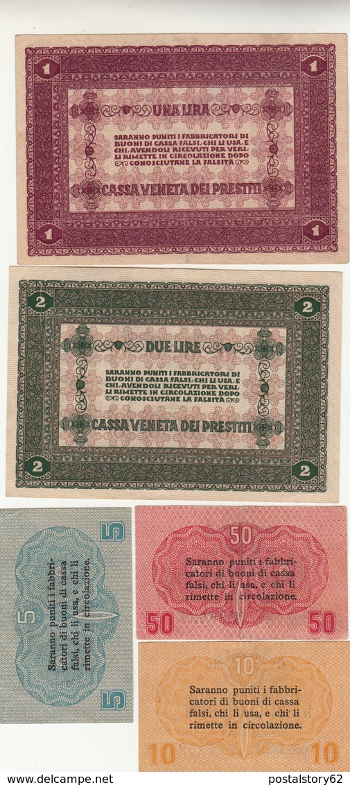 Occupazione Austriaca Di Venezia. 1+2 Lire+5+10+50 Centesimi Cassa Veneta Dei Prestiti 1918 - Oostenrijkse Bezetting Van Venetië