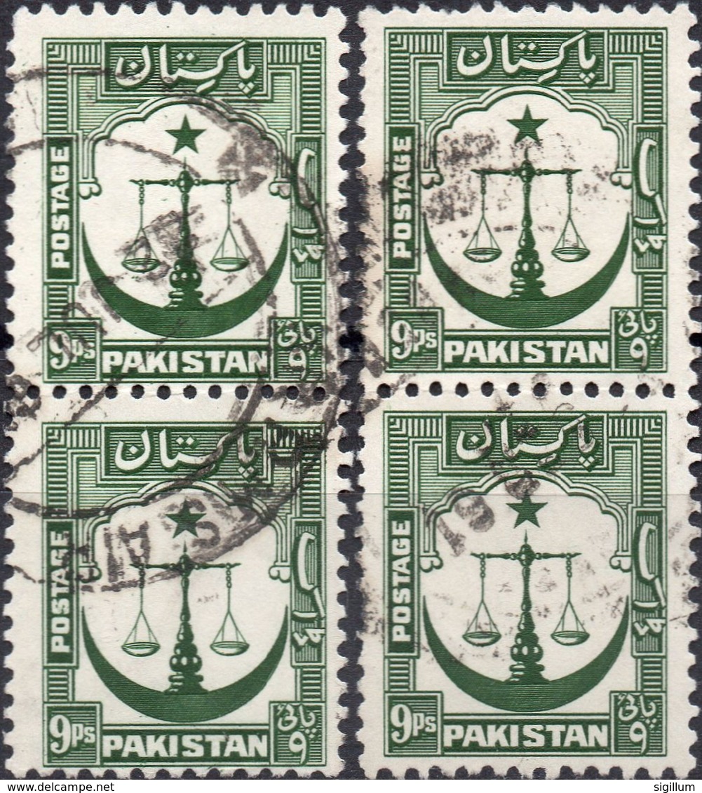 PAKISTAN 1948 - BILANCIA DELLA GIUSTIZIA SU MEZZALUNA - 4 VALORI USATI - Pakistan