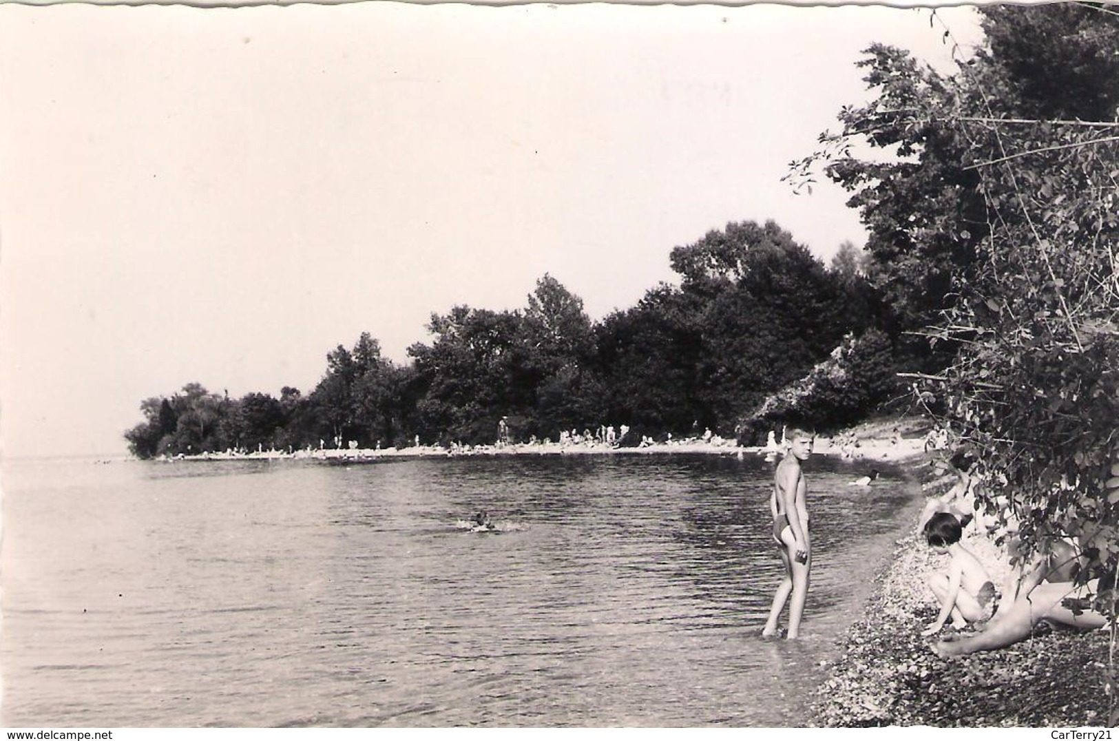 CPSM. THONON LES BAINS. CAMPING DE SAINT DISDILLE (CACHET).BAIGNADE ENFANTS.1957 - Thonon-les-Bains