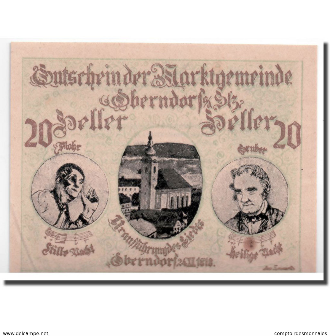 Billet, Autriche, Oberndorf Bei Salzburg, 20 Heller, Portrait, SPL, Mehl:690a - Autriche