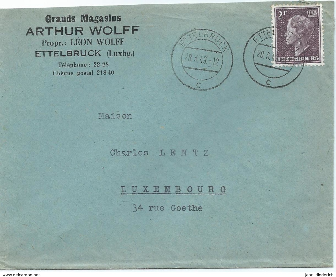 Brief - Ettelbruck, Grands Magasins Arthur Wolff - Stempel 28-03-1949 - Privatsachen