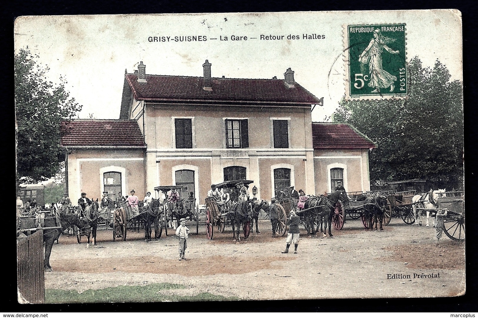 CP 4- CPA GARE DE FRANCE- GRISY-SUISNES (77)- LA GARE EN ÉTÉ- RETOUR DES HALLES- MAGNIFIQUE ANIMATION D'ATTELAGES- - Autres & Non Classés