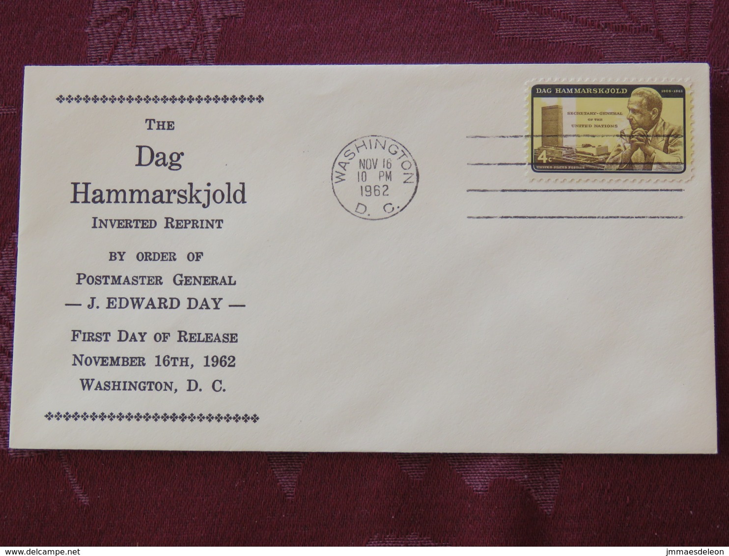 USA 1962 Special Cover Washington - United Nations - Dag Hammarskjold - Inverted Reprint (Scott 1204) - Lettres & Documents