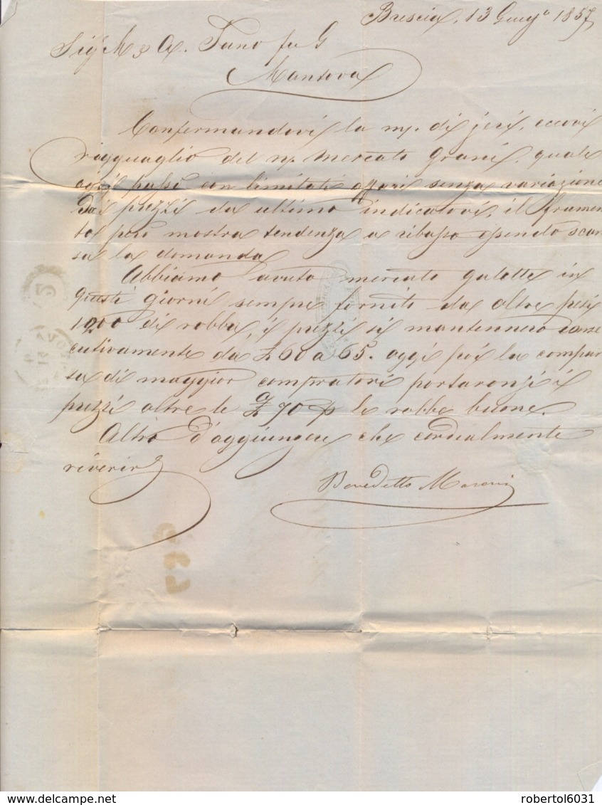 Lombardo Veneto 1857 Lettera Da Brescia Per Mantova Con 15 Cent Carta A Macchina - Lombardo-Veneto