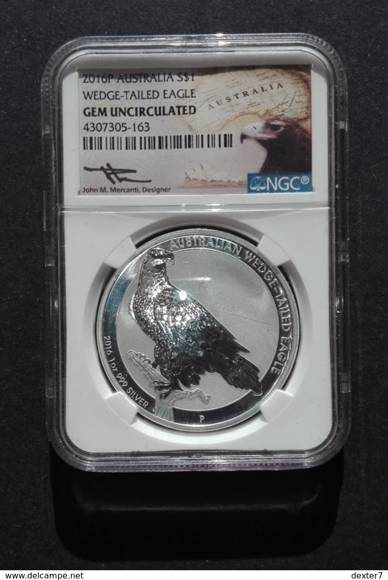 Australia, Wedge Tailed Eagle 1 Oz 2016 Silver 999 Pure In SLAB GEM BU NGC - 1 Oncia Argento Puro Bullion Perth Min - Sets Sin Usar &  Sets De Prueba