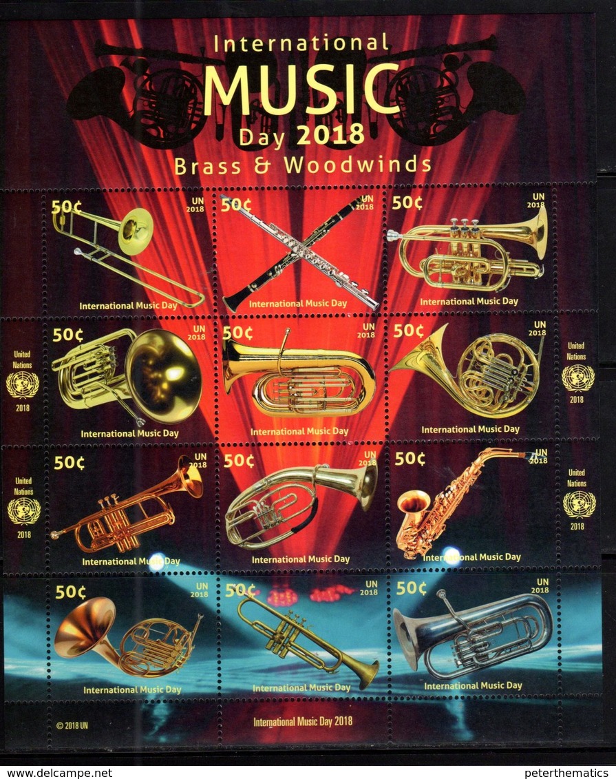 UN , 2018, INTERNATIONAL DAY OF MUSIC, MUSICAL INSTRUMENTS, 3 SHEETLETS, HIGH FV - Music