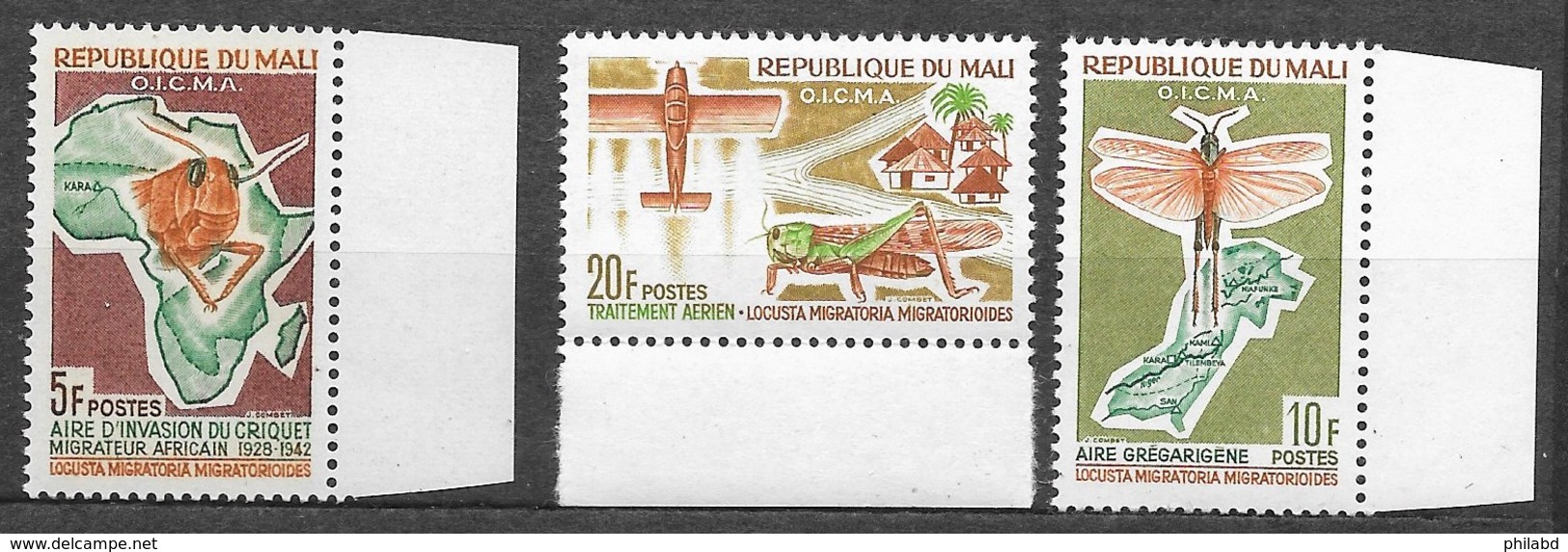 Mali N°60 à 62 Insecte Criquet 1964 ** - Mali (1959-...)