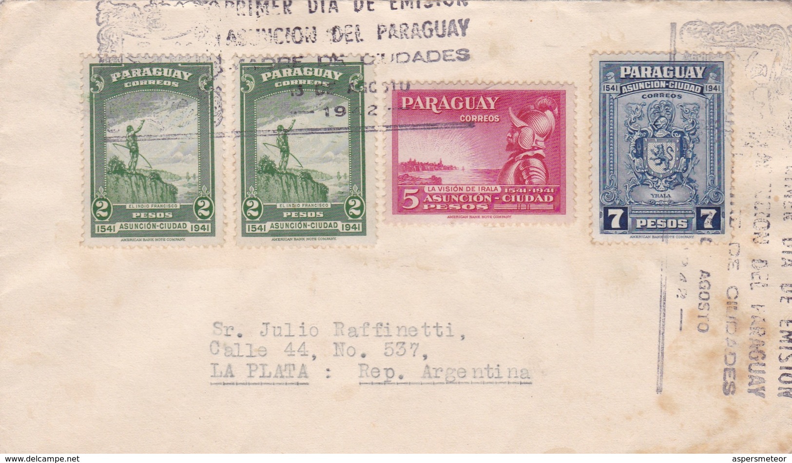 ENVELOPPE CIRCULEE PARAGUAY A LA PLATA(ARGENTINE) YEAR 1942 RECOMMANDEE BANDELETA PARLANTE - BLEUP - Paraguay