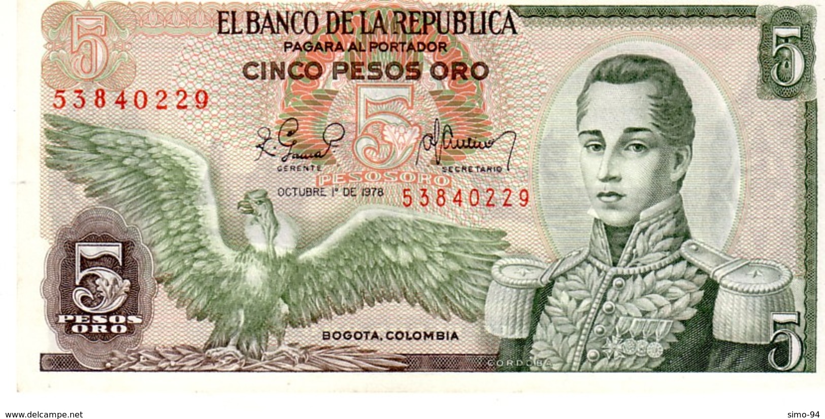 Colombia P.406  5  Pesos 1978 Unc - Colombie