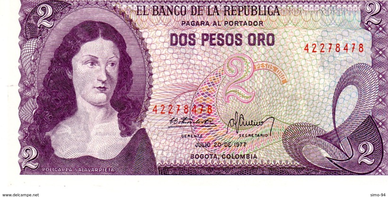 Colombia P.413   2 Peso 1977 Unc - Colombia