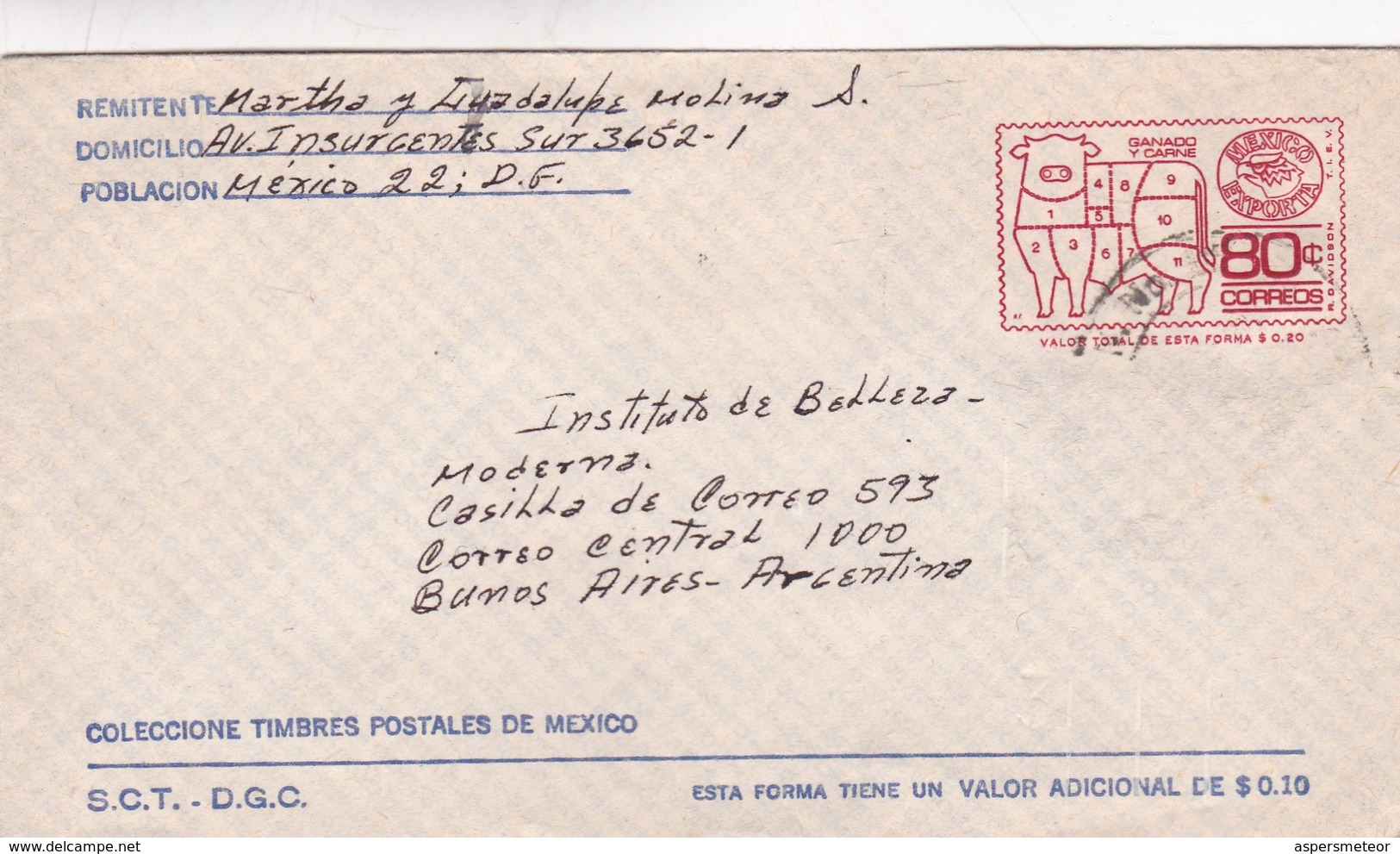 ENTIER CIRCULEE MEXICO A BUENOS AIRES  CIRCA 1950 TIMBRE ARRACHE  - BLEUP - Mexiko