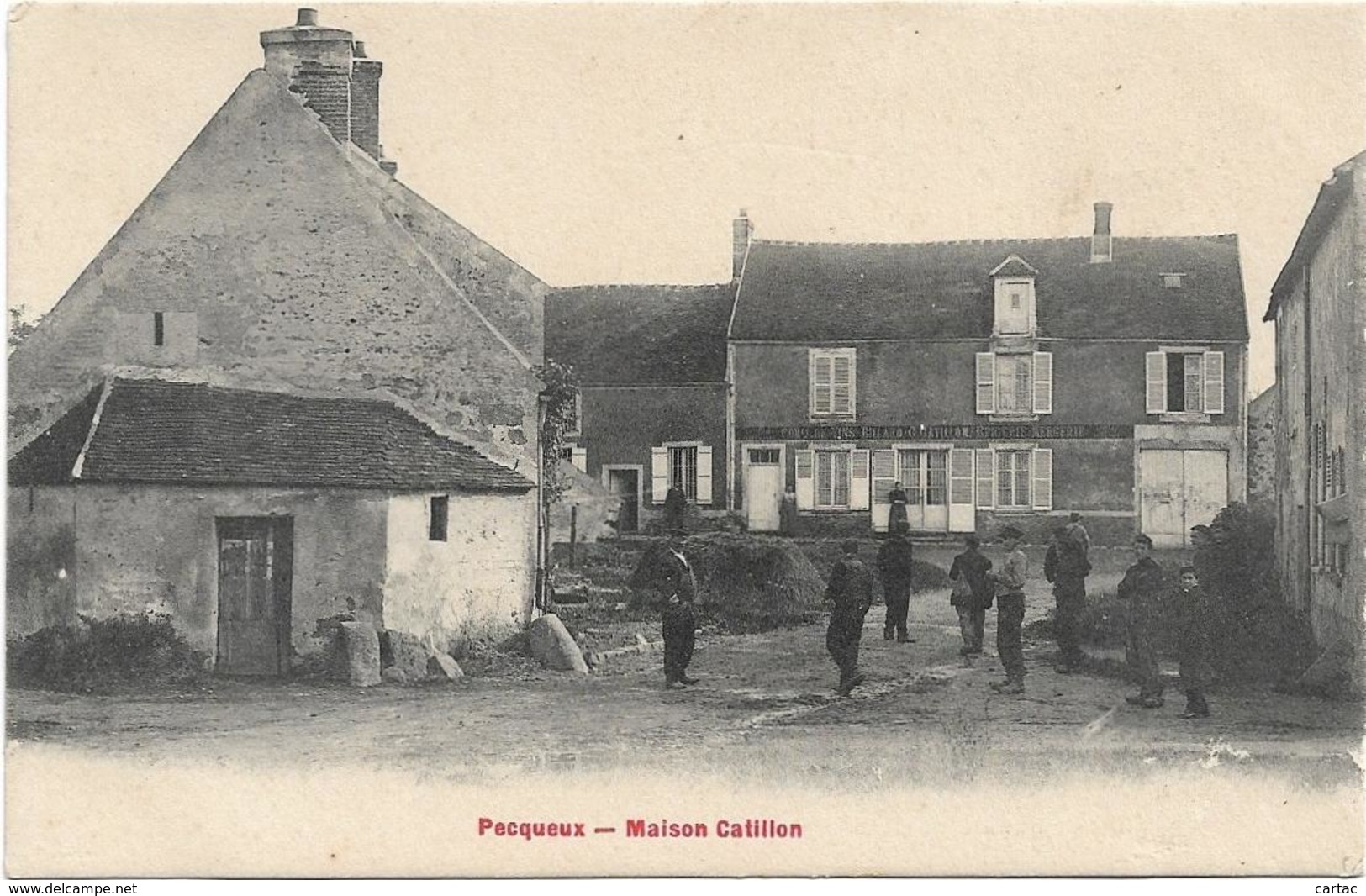 D91 - PECQUEUX - MAISON CATILLON - Nombreuses Personnes-Commerce De Vins Billard G. Gatillon-Epicerie-Mercerie - Other & Unclassified