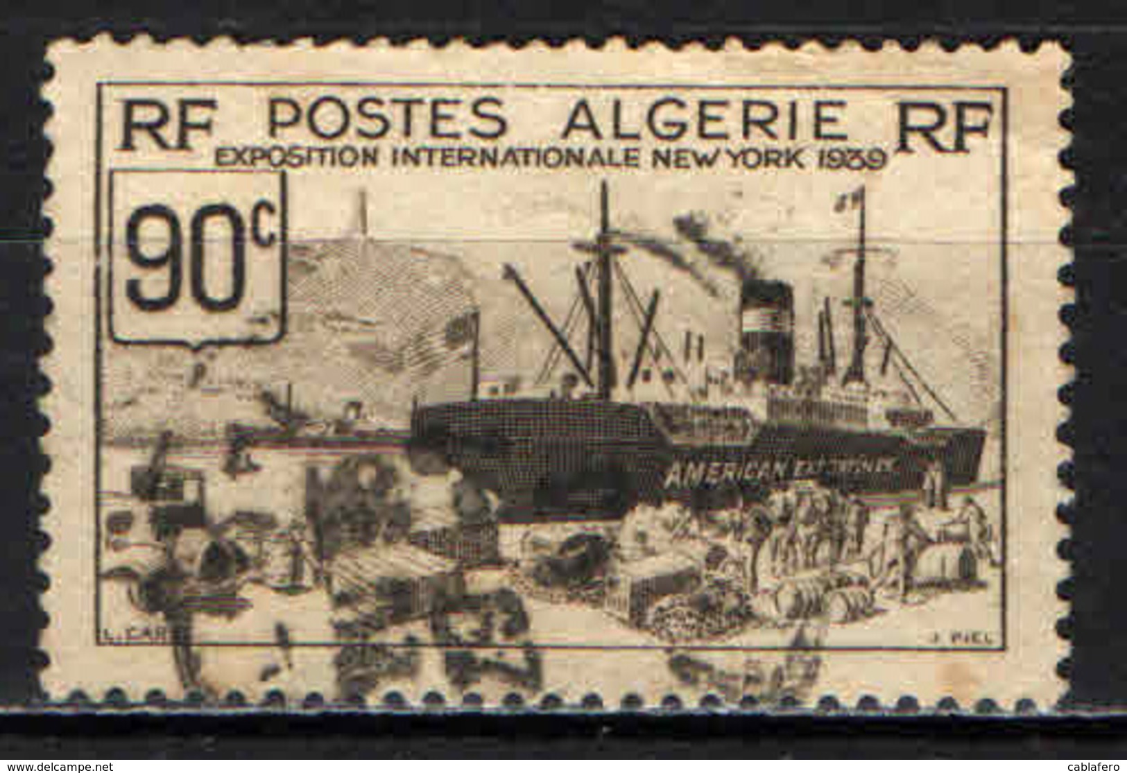 ALGERIA - 1939 - ESPOSIZIONE INTERNAZIONALE DI NEW YORK - NAVE CARGO - USATO - Usati