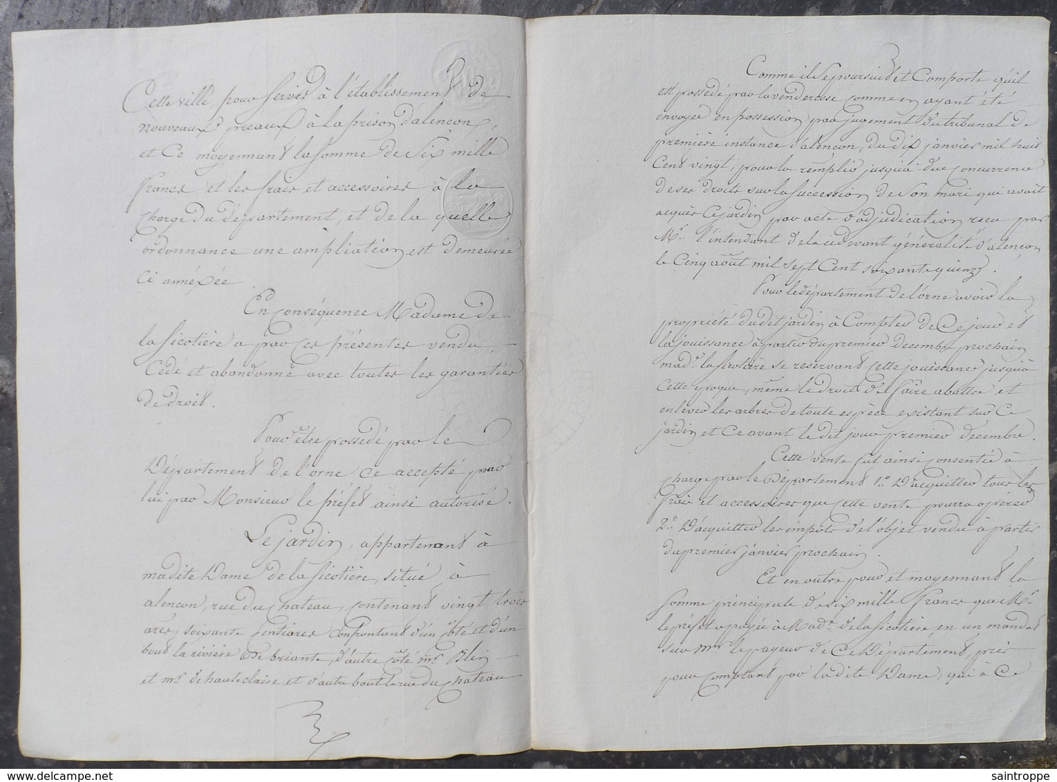 Préfet De L'Orne Autorisé Du Roi à Acheter Terrain à Mme De La Sicotière Rue Du Château Alençon Pour Préaux De La Prison - Manuscrits