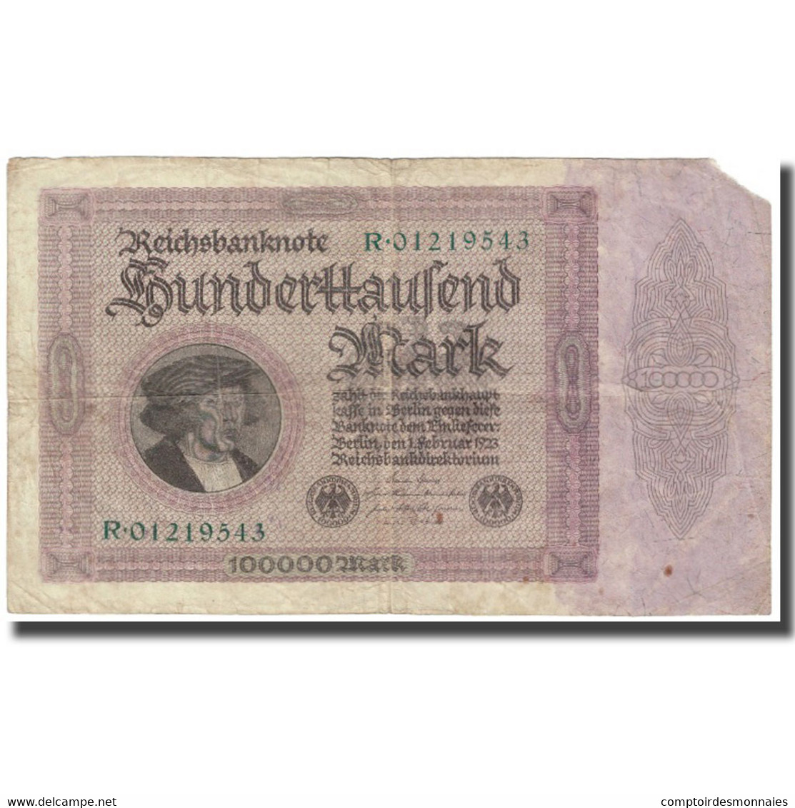 Billet, Allemagne, 100,000 Mark, 1923, 1923-02-01, KM:83a, TTB - 100000 Mark