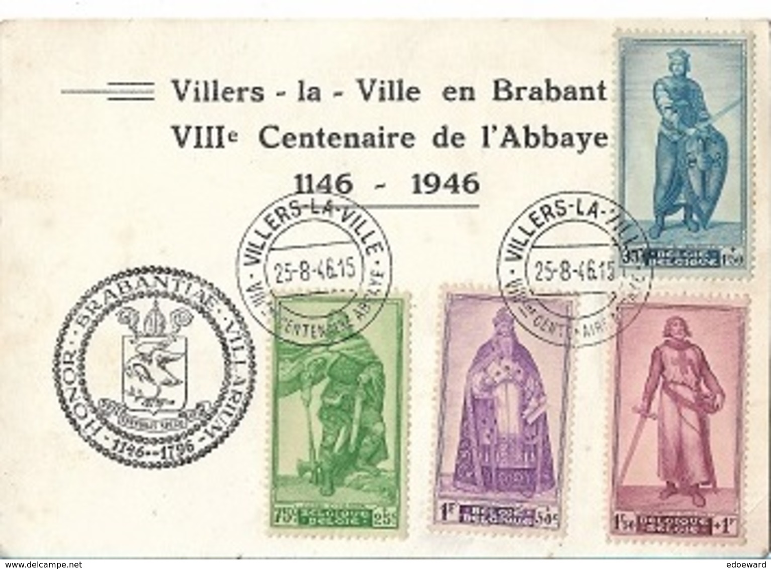 Z11/ VILLERS LA VILLE   CENTENAIRE DE L'ABBAYE  1146-1946 - Timbres (représentations)