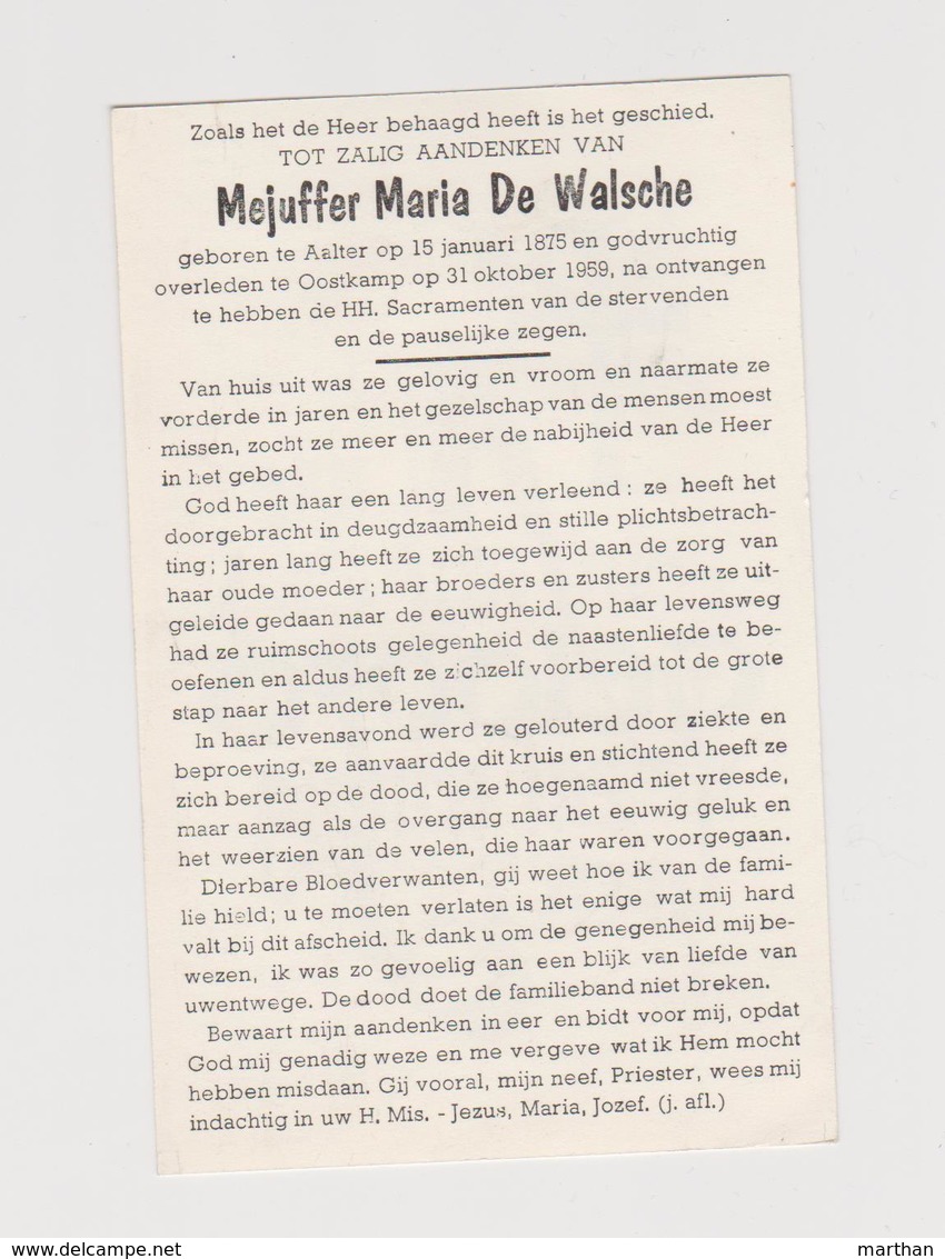 DOODSPRENTJE DE WALSCHE MARIA AALTER OOSTKAMP (1875 - 1959) - Images Religieuses