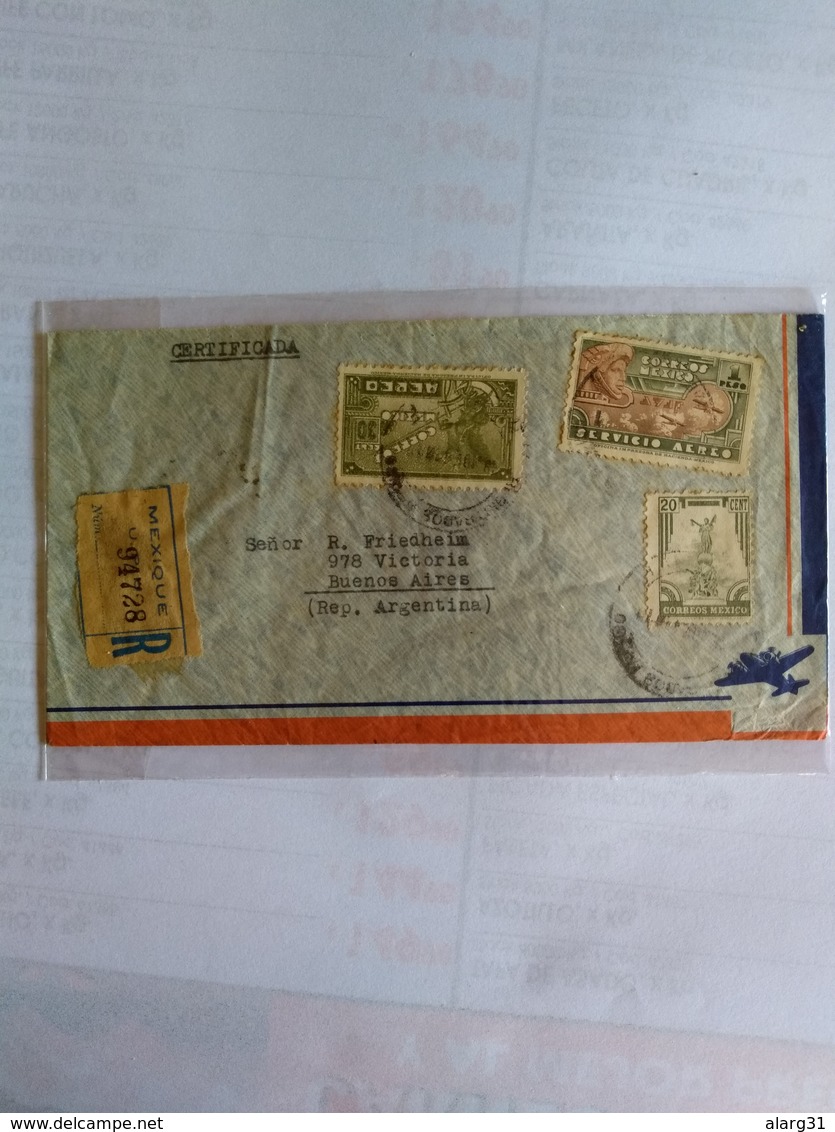 México Registered Cover To Argentina 1945  Interesting Stamps - Mexico