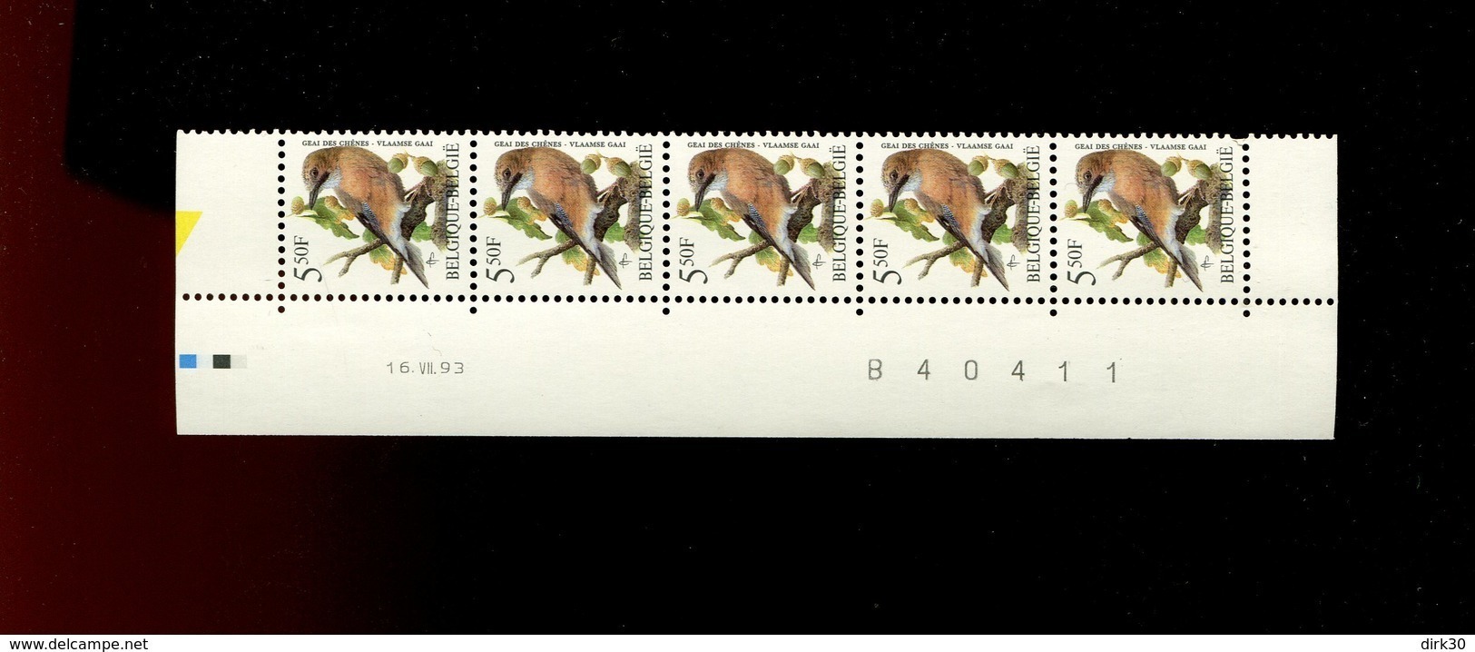 Belgie Buzin Vogels Birds 2526 5.50Fr Bande Datée Datumstrook Onpaar 16/7/1993 Velnr 31655 - 1985-.. Oiseaux (Buzin)