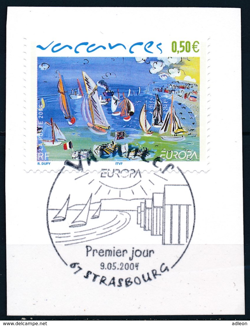 France - Europa 2004 Les Vacances - Oeuvre De Raoul Dufy YT 3668 Obl. 1er Jour Sur Fragment - Oblitérés