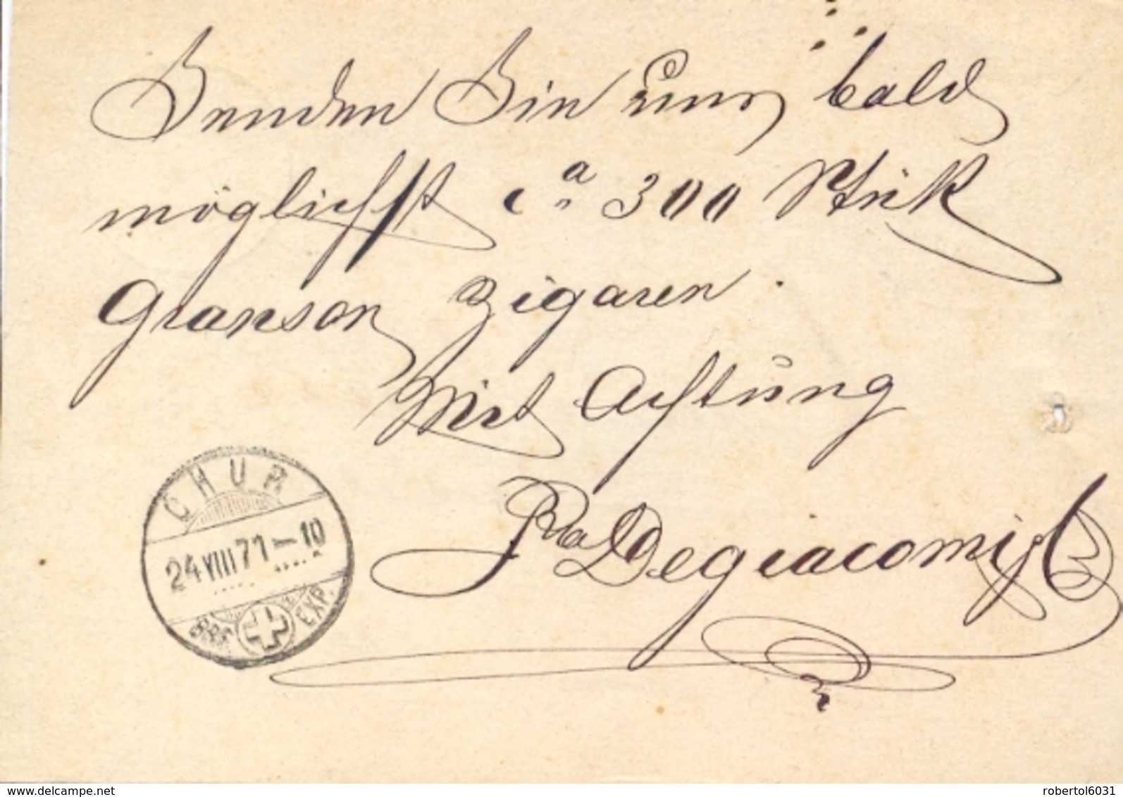 Switzerland 1871 Postal Stationery Postcard 5 C. Red From Tiefenkasten To Chur - Interi Postali