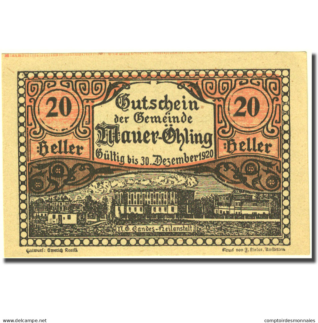 Billet, Autriche, Mauer Ohling, 20 Heller, Village, 1920, SPL Mehl:FS 599c - Autriche