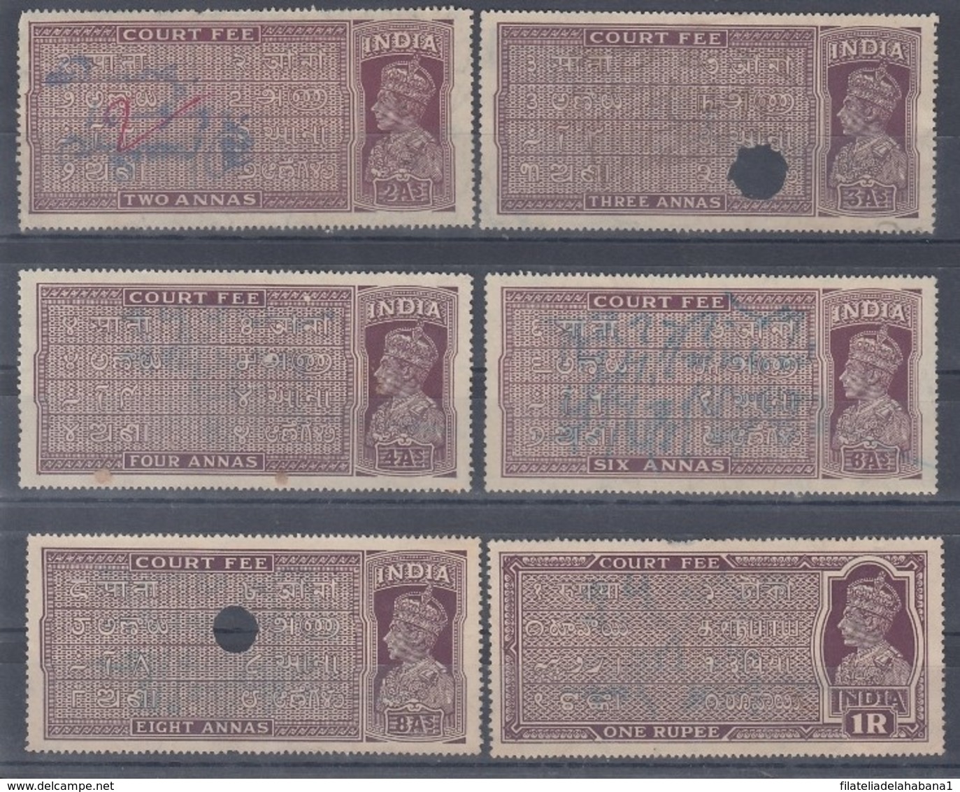 F-EX16046 INDIA UK ENGLAND REVENUE EDWARD VIII COURT FEE 1 Anna - 3 Rupee. - Otros & Sin Clasificación