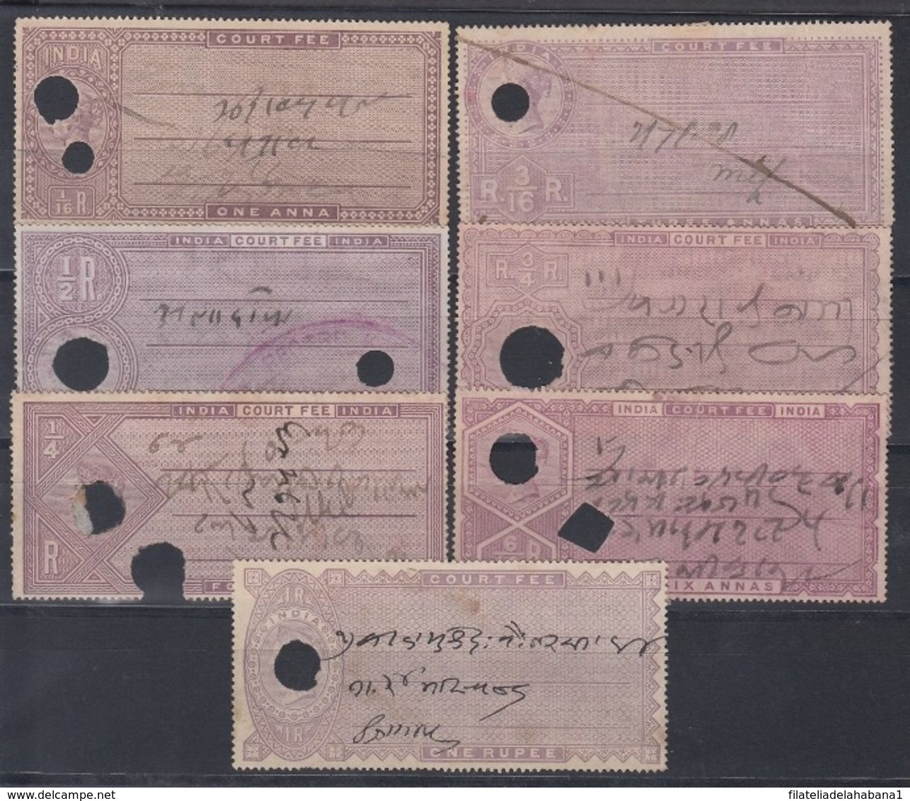 F-EX16051 INDIA UK ENGLAND VICTORIA QUEEN REVENUE COURT FEE 1 Anna - 1 Rupee. - Otros & Sin Clasificación