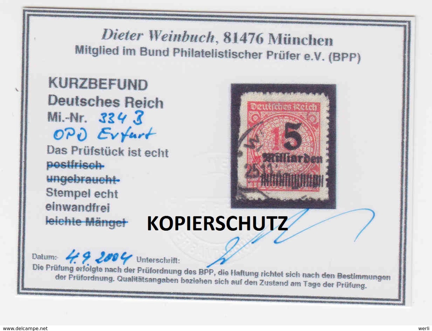 DR MiNr. 334B Gest. Gepr. Kurzbefund - Used Stamps