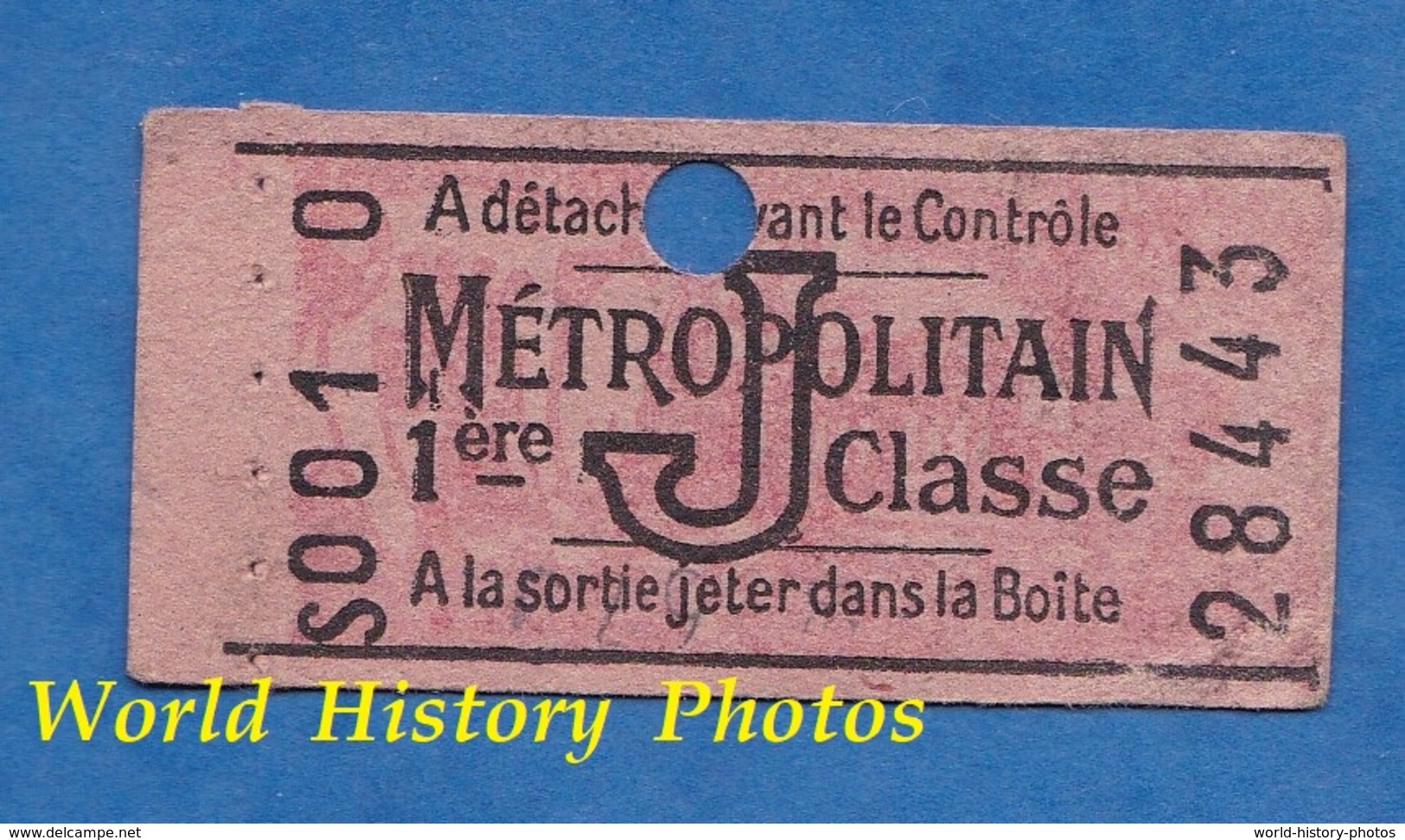 Ticket Ancien De Métro - S 001 0 -  1er Classe - J - Métropolitain - Billet Individuel N° 28443 - Paris - Europe