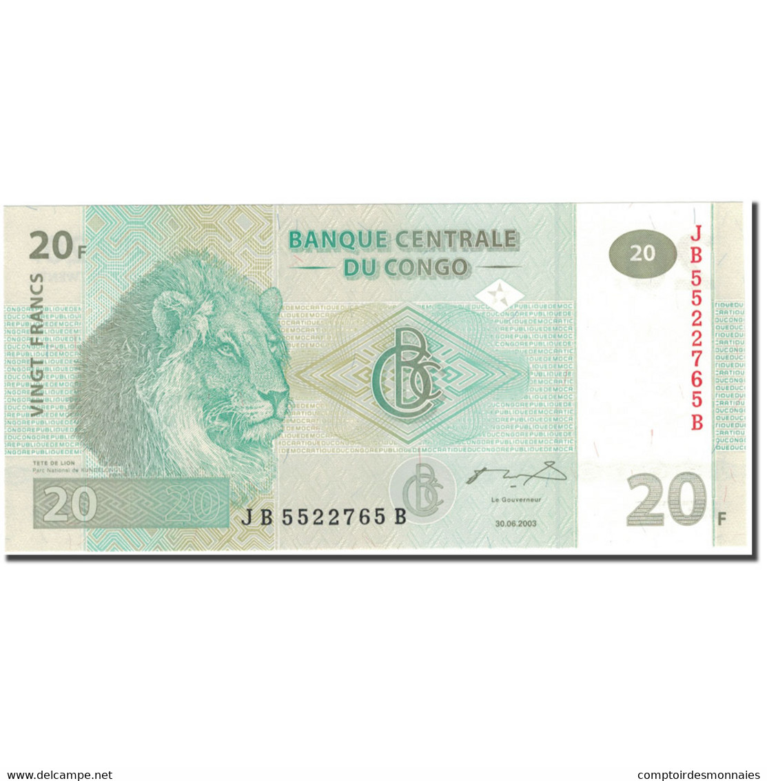 Billet, Congo Democratic Republic, 20 Francs, 2003-06-30, KM:94a, NEUF - Demokratische Republik Kongo & Zaire