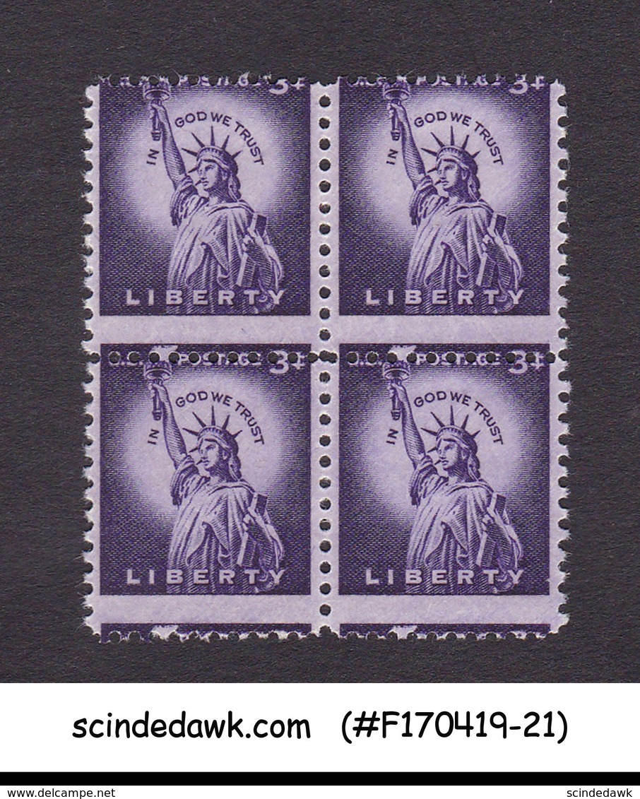 UNITED STATES 1954-68 3c SCOTT#1035 STATUE OF LIBERTY BLK -4 MNH MISPERF ERROR - Unused Stamps