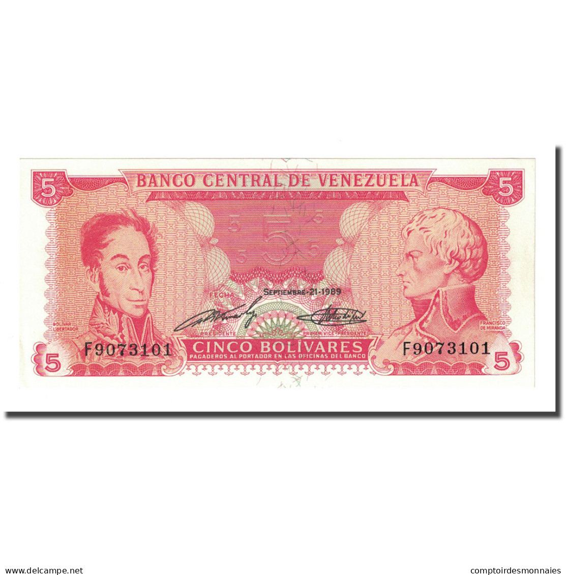 Billet, Venezuela, 5 Bolivares, 1989-09-21, KM:70a, NEUF - Venezuela