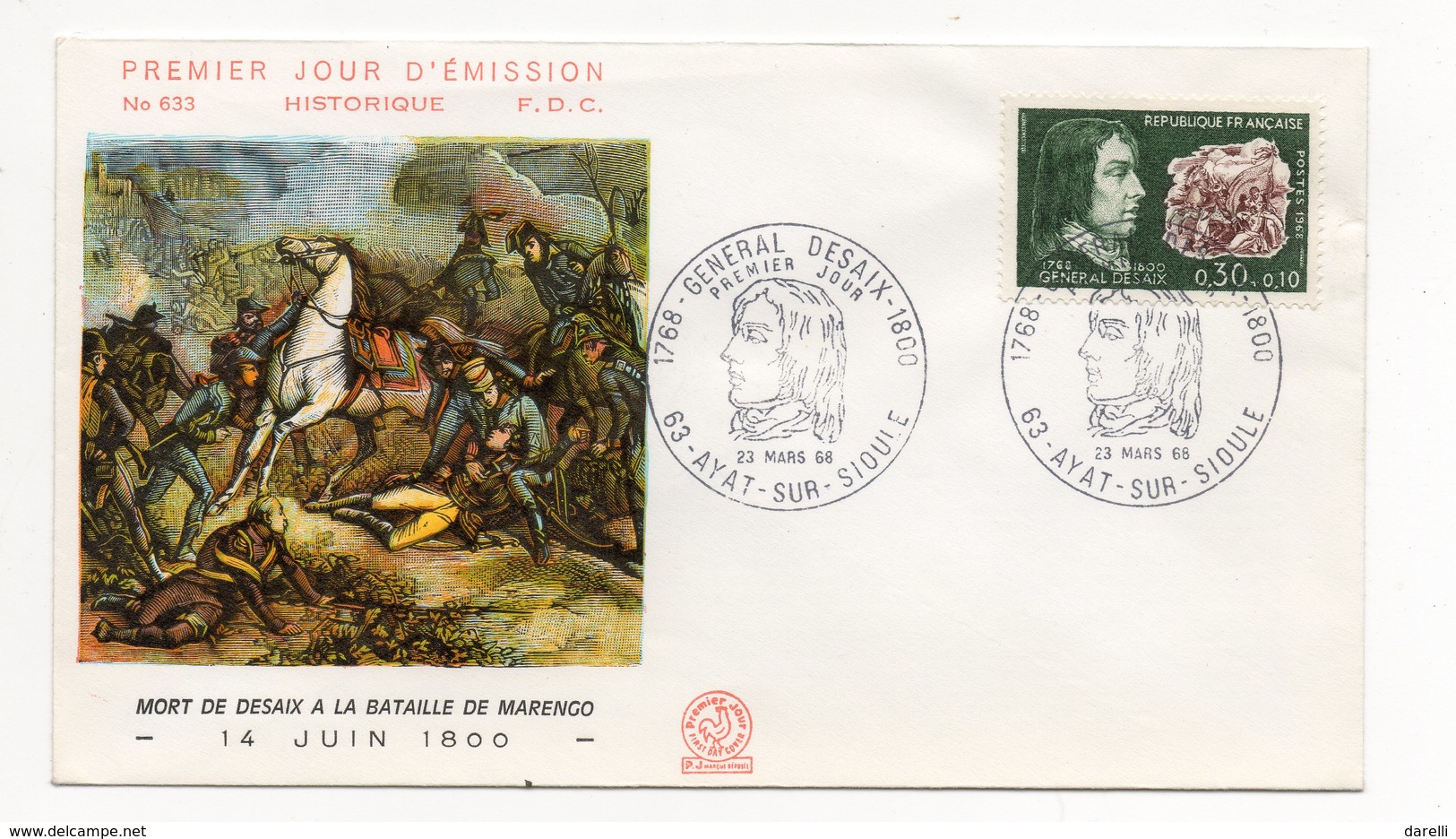 FDC France 1968 - Général Desaix - Bataille De Marengo - YT 1551 -  63 Ayat Sur Sioule - 1960-1969