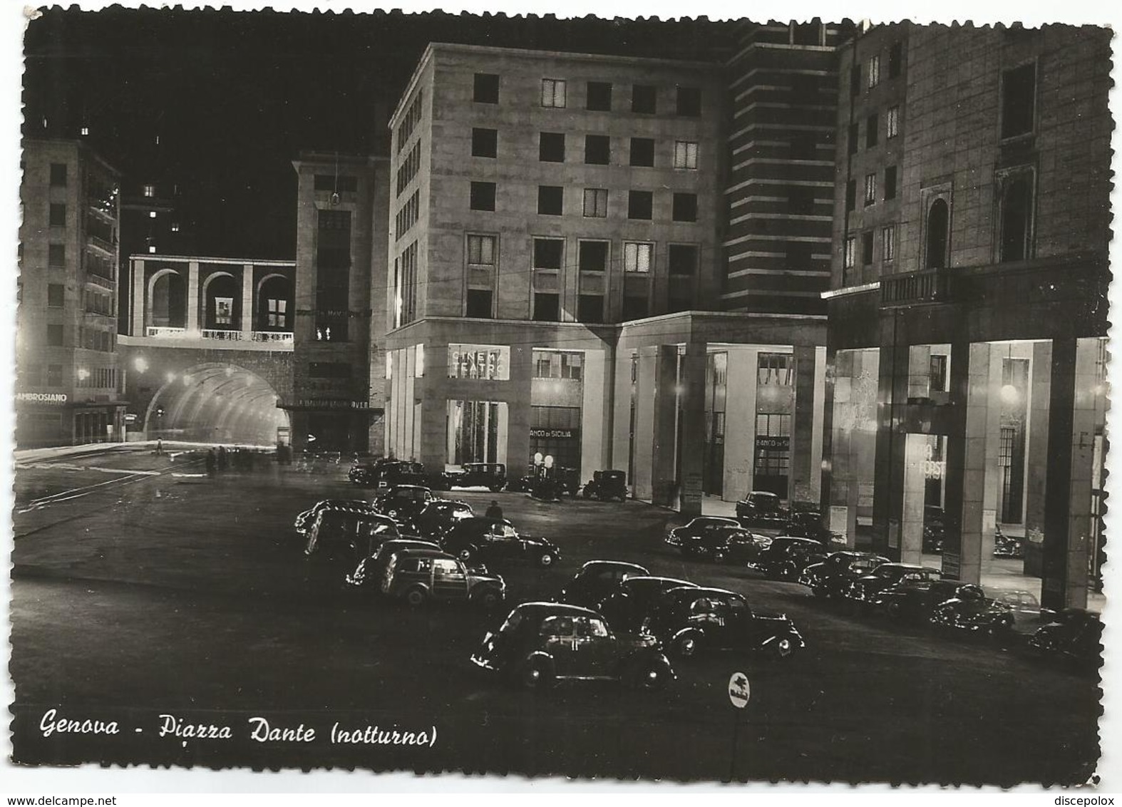 W2559 Genova - Piazza Dante - Notturno Notte Nuit Night Nacht Noche - Auto Cars Voitures / Viaggiata 1951 - Genova