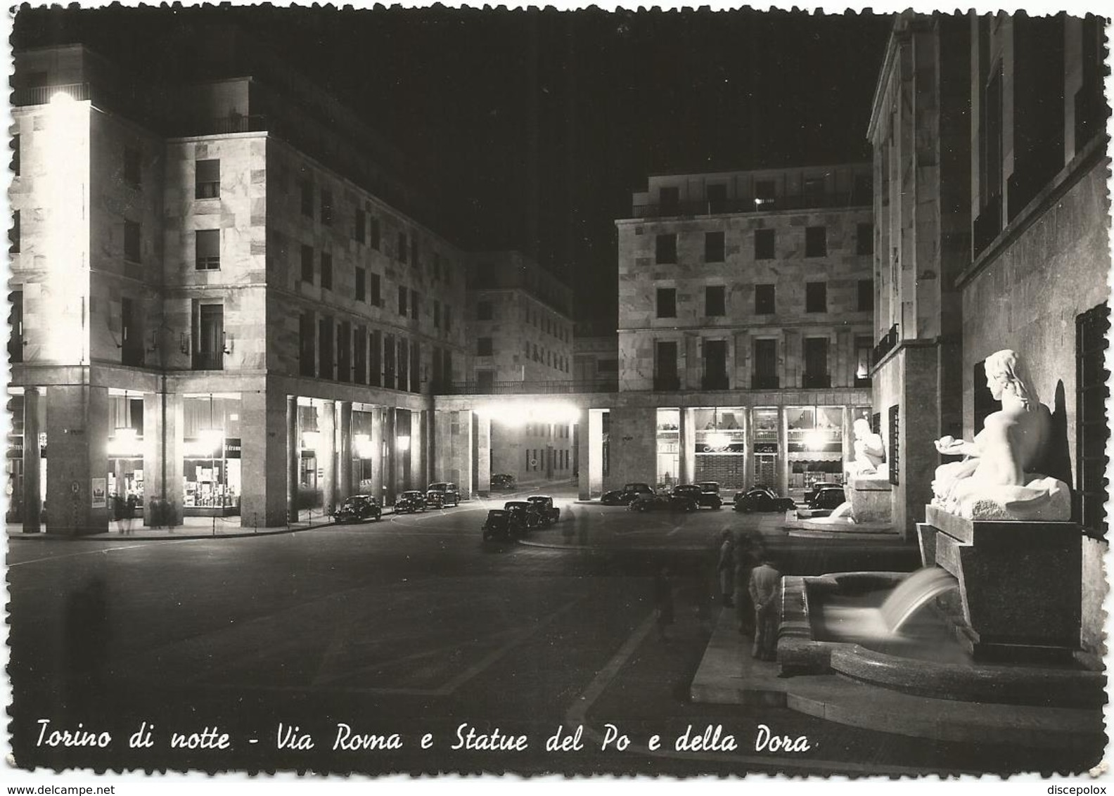 W2565 Torino Di Notte - Via Roma E Statue Del Po E Della Dora - Notturno Notte Nuit Night Nacht Noche / Viaggiata 1951 - Altri & Non Classificati