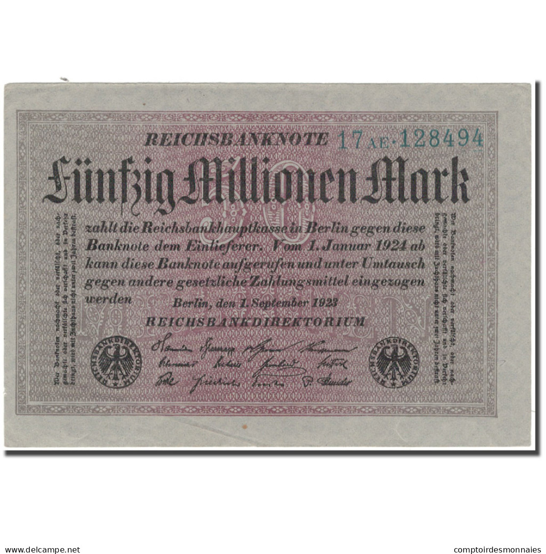 Billet, Allemagne, 50 Millionen Mark, 1923, KM:109a, NEUF - 50 Mio. Mark