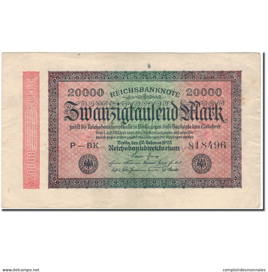 Billet, Allemagne, 20,000 Mark, 1923, KM:85a, TTB - 20.000 Mark