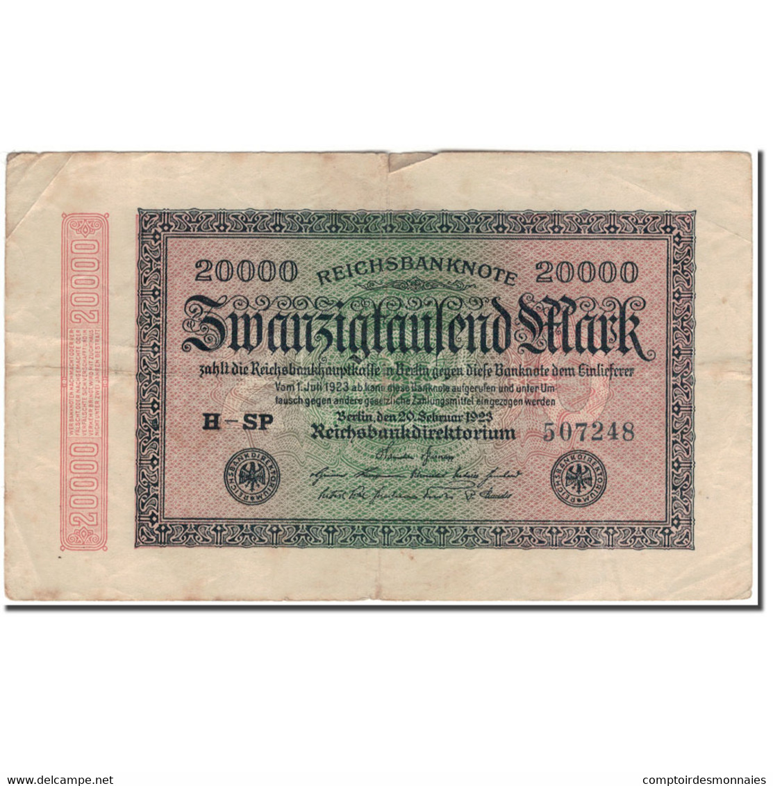 Billet, Allemagne, 20,000 Mark, 1923, KM:85b, TB - 20.000 Mark