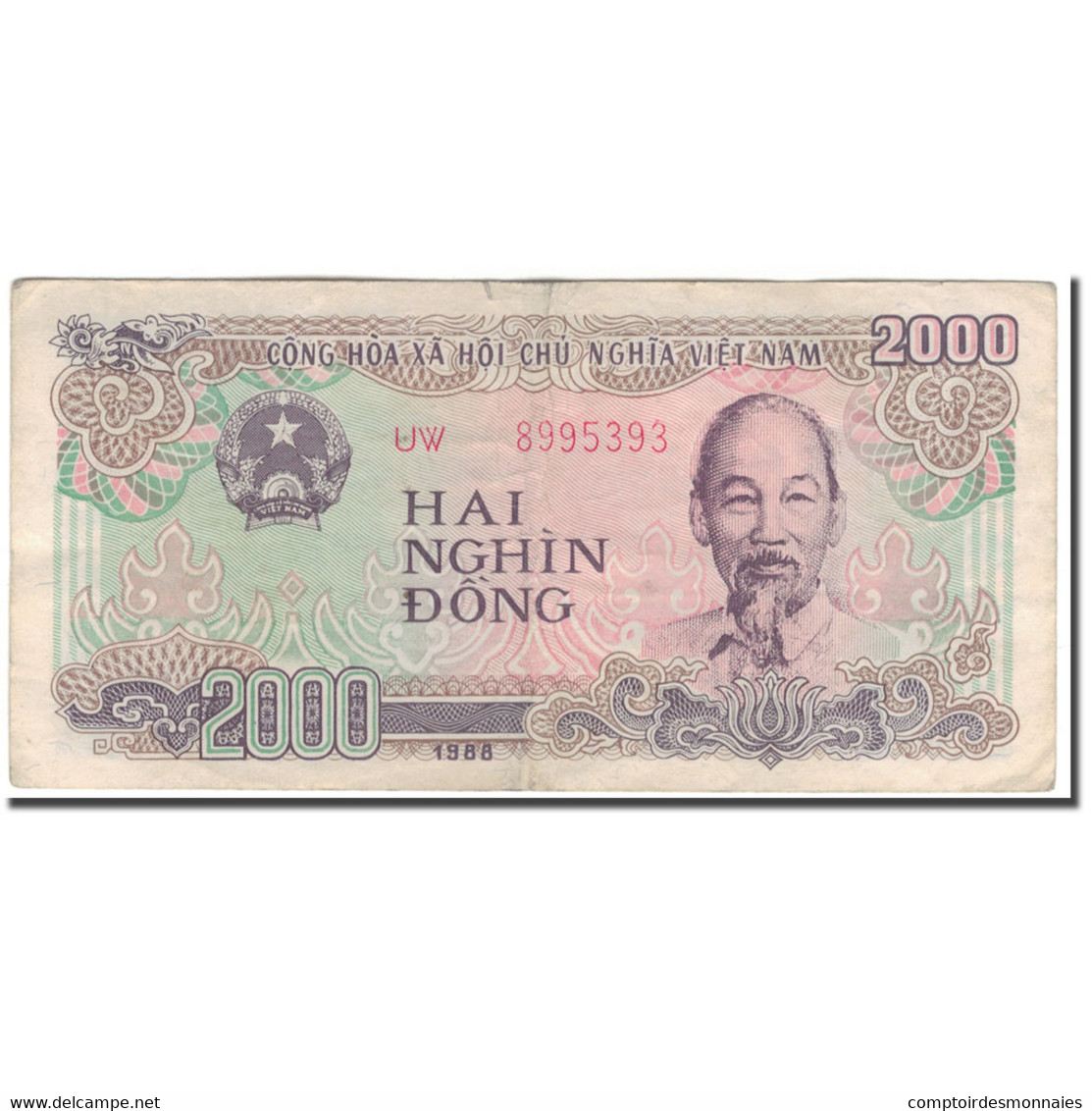 Billet, Viet Nam, 2000 D<ox>ng, 1988, KM:107b, TB+ - Viêt-Nam