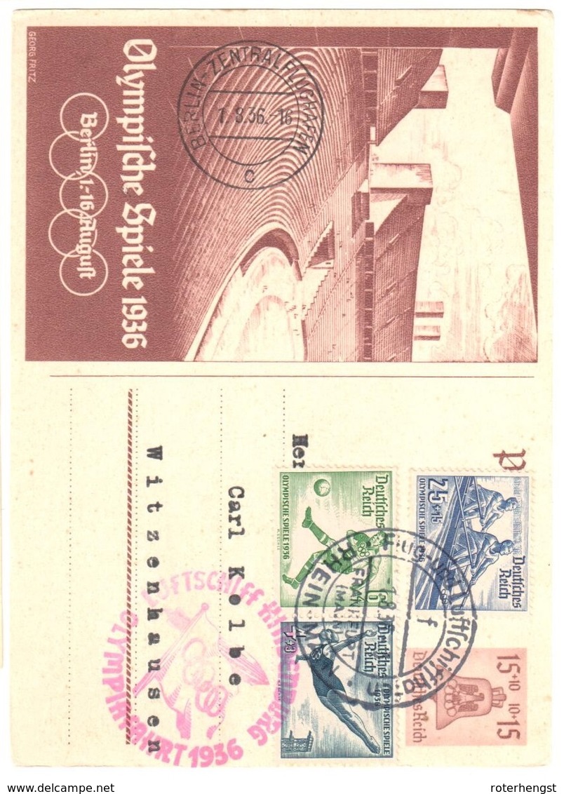 Zeppelin Hindenburg Good Stationary Card (alone 25 Euros) Plus Berlin Olympics Stamps Football Rowing - Other & Unclassified