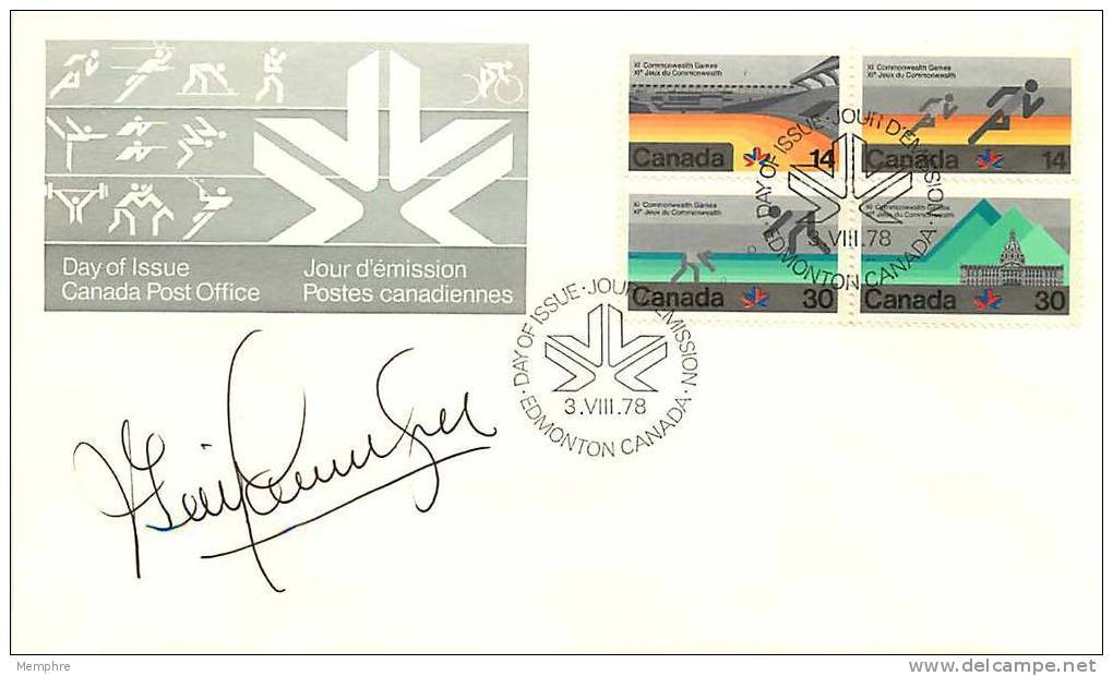 1978  Commonwealth Games Sc 759-62  Official FDC Signed Gilles Lamontagne Postmaster General - 1971-1980