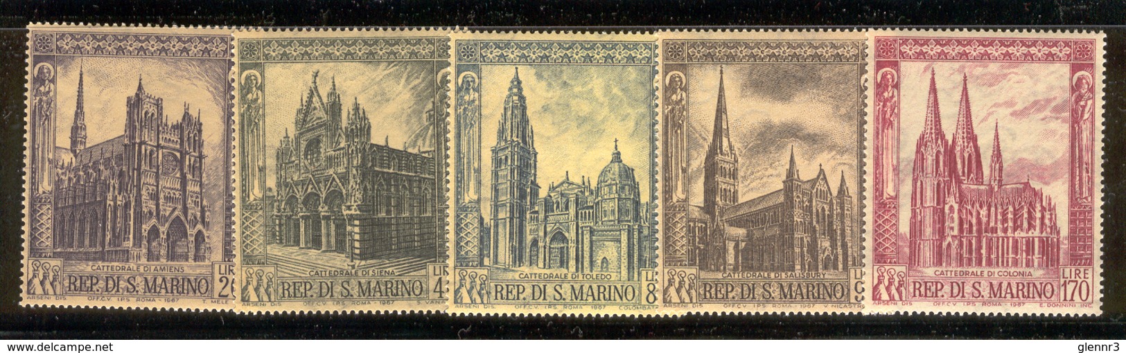 SAN MARINO 1967 Cathedrals Scott Cat. No(s). 671-675 MNH - Unused Stamps