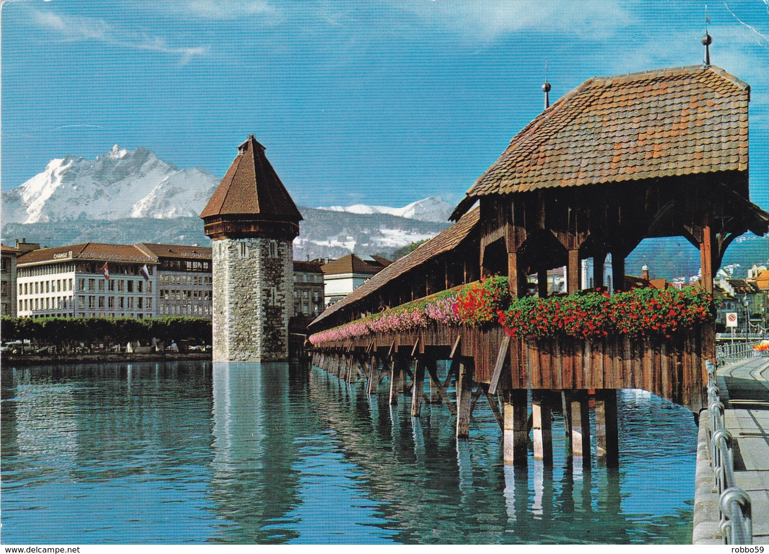 Switzerland Luzern Chapel Bridge Water Tower And Pilatus Postcard Luzern 1987 Postmark Used Good Condition - Lucerne