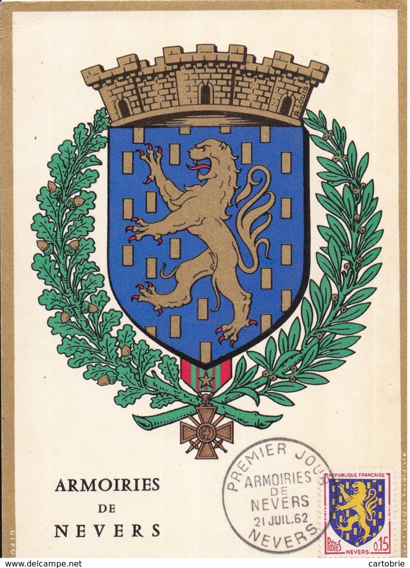 58 - Armoiries De NEVERS - Blason, Héraldique, Carte Maximum - Premier Jour Du Timbre - 21 Juillet 1962 - Nevers