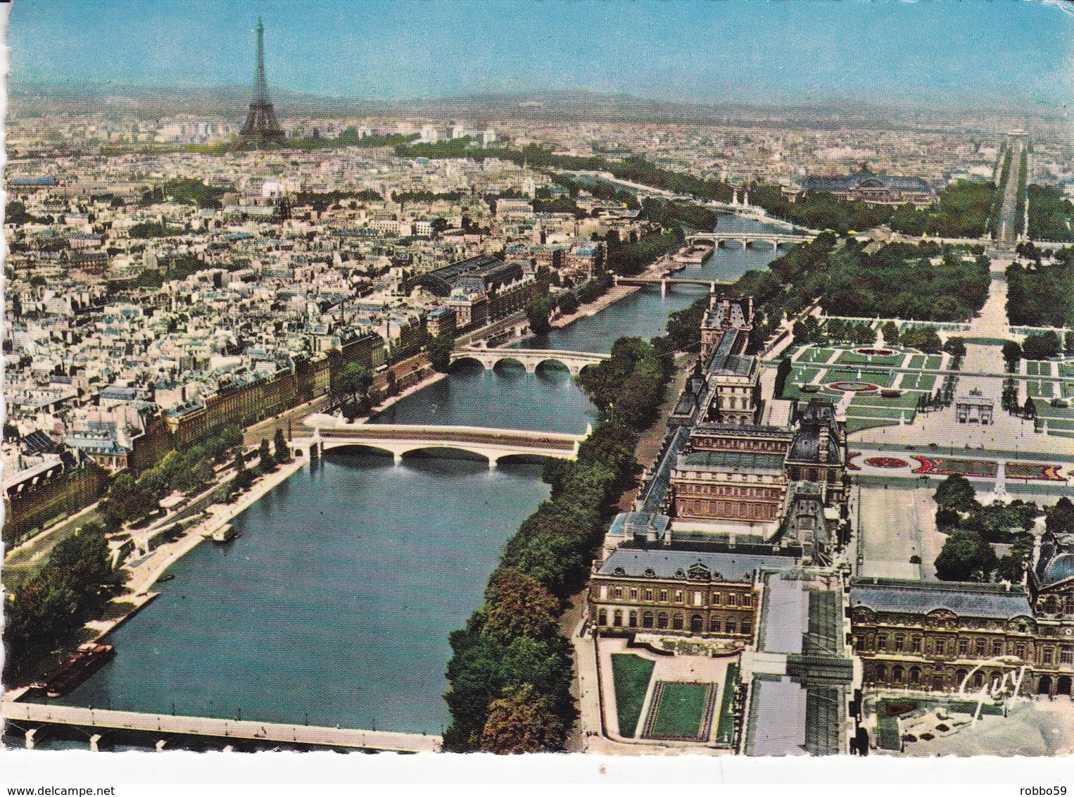 France Paris Aerial View Postcard Paris Du Louvre 1987 Postmark And Slogan Used Good Condition - Sacré Coeur