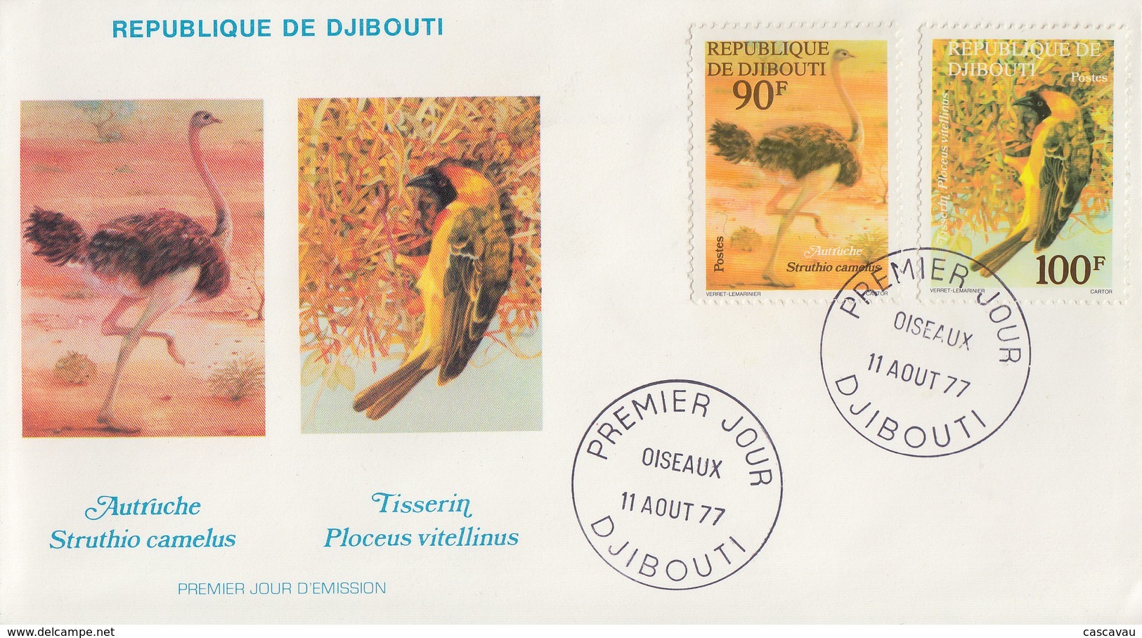 Enveloppe  FDC  1er  Jour   DJIBOUTI    Oiseaux   1977 - Djibouti (1977-...)