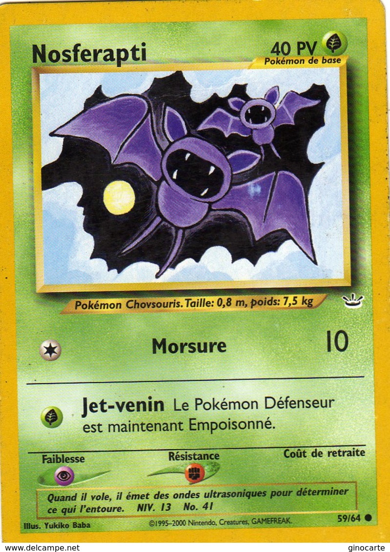 Carte Neuve Pokemon Wizards 59/64 Nosferapti 40pv 1995.2000 - Wizards