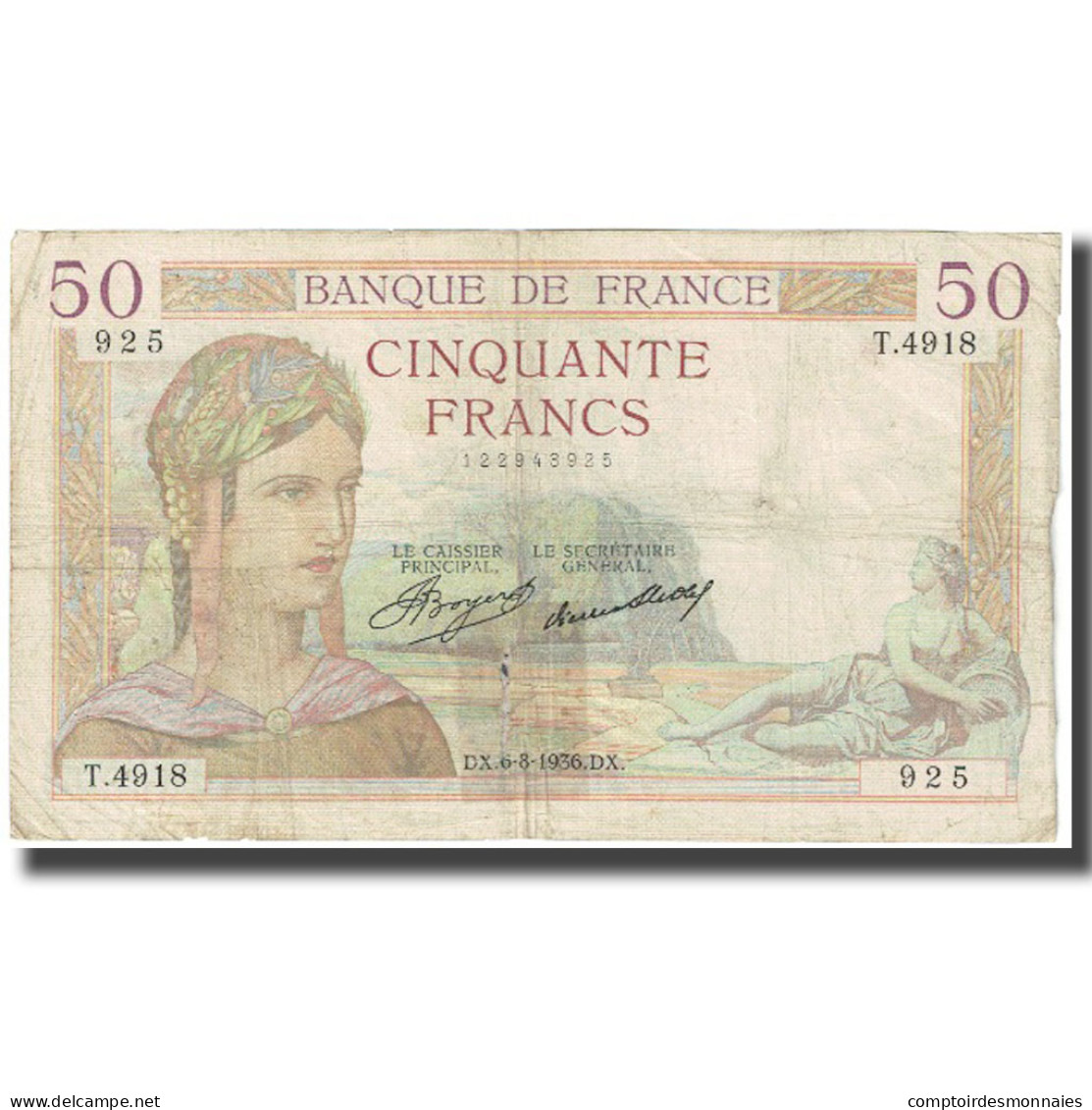 France, 50 Francs, Cérès, 1936, P. A.Strohl-G.Bouchet-J.J.Tronche, 1936-08-06 - 50 F 1934-1940 ''Cérès''