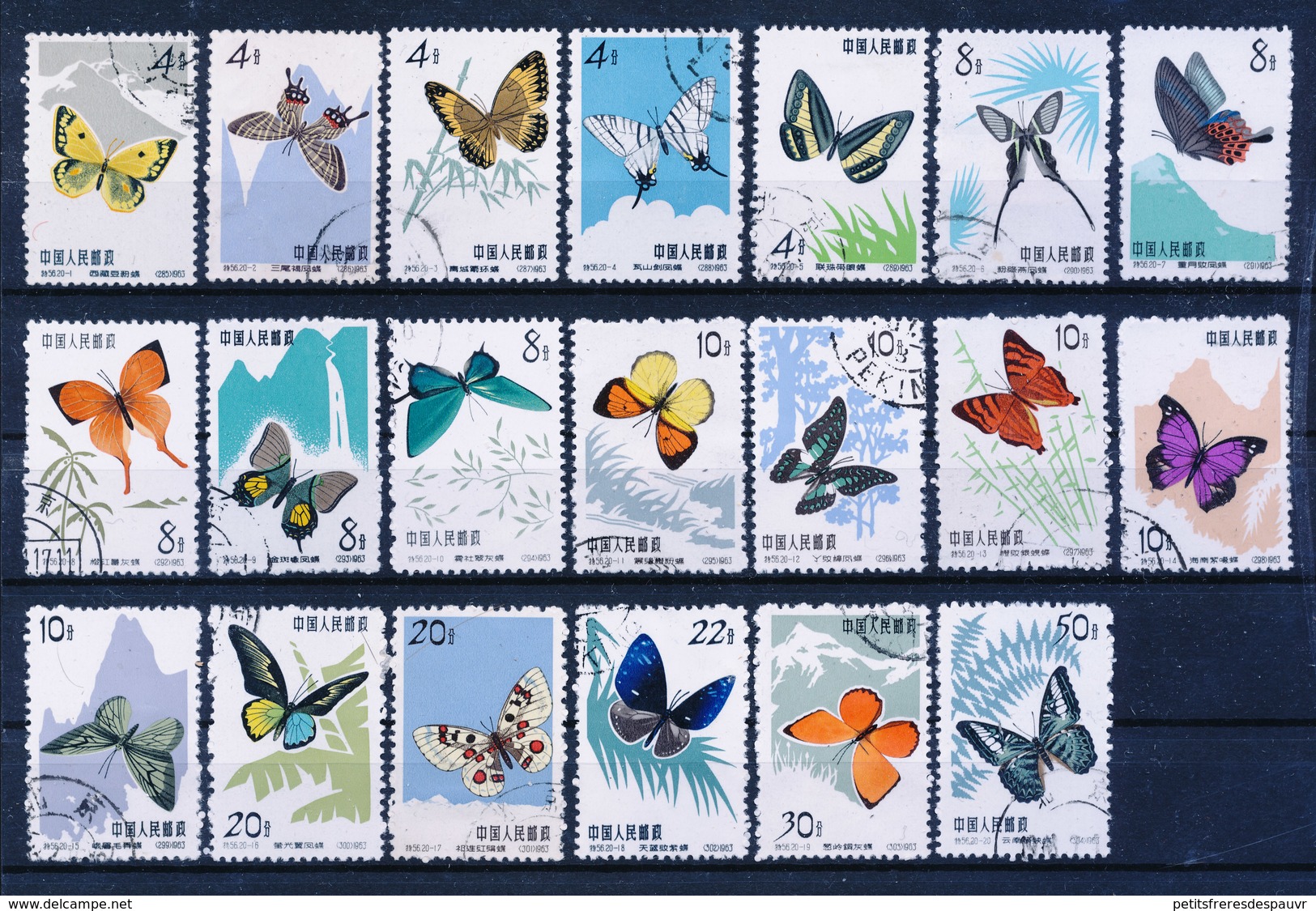 CHINE CHINA 1963  - Papillons - Butterflies  - YT 1446/1465 ° Oblitérés / Used (20 Timbres / Stamps) - Neufs